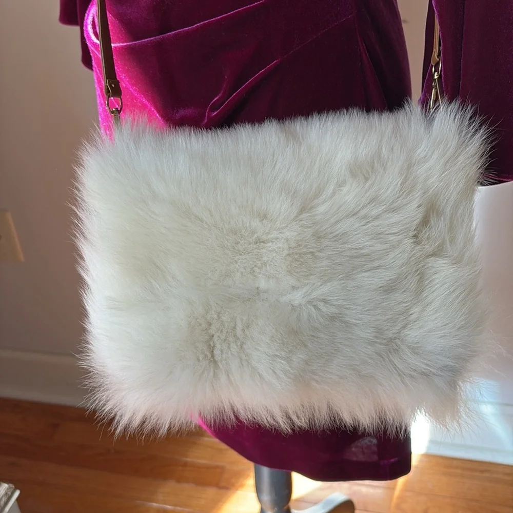 CARLISLE COLLECTION Genuine Shearling Fur Bag Leather Toscana $448 New NWT ivory - Picture 3 of 13